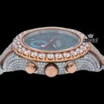 Black Sub Dial Standard Numerals Two Tone Rose Gold Lab-grown Diamond Watch Crown View