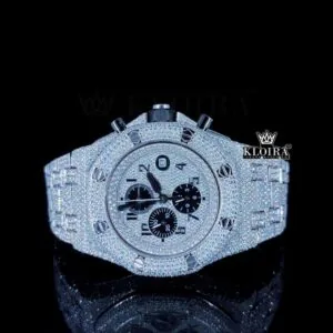 AP Royal Oak Fully Iced Out Moissanite Watch with Black Sub Dials