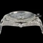 Blue Arabic Numerals Dial Iced Out Diamond Link Strap Moissanite Watch Crown View