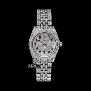 Roles Blue Arabic Numerals Fully Iced Out Moissanite Watch