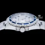 Blue Bezel Diamond Markers Dial Fully Iced Out Moissanite Watch Crown View