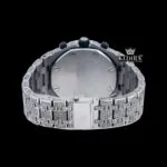 Blue Chronograph Dial Standard Numerals Fully Iced Out Moissanite Watch Caseback View