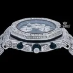 Blue Chronograph Dial Standard Numerals Fully Iced Out Moissanite Watch Crown View