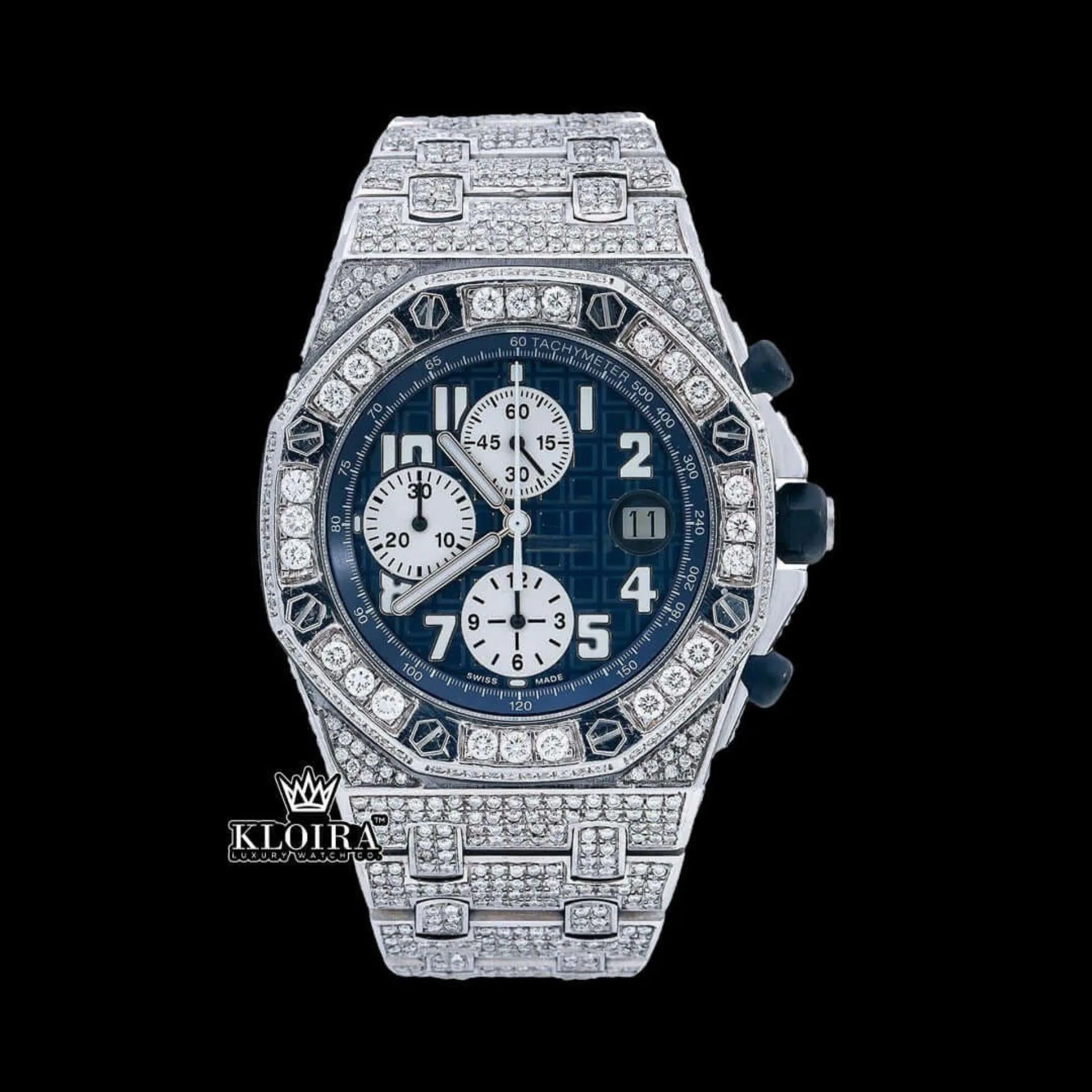 AP Royal Oak Offshore Chronograph Watch with Moissanite and Blue Dial
