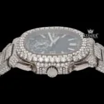 Blue Dial Diamond Markers Chronograph Moissanite Diamond Watch Crown View