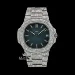 Patik Philippe Nautilus Blue Dial Fully Iced Out Moissanite Watch
