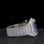 Blue Dial Roman Numerals Bust Down Moissanite Diamond Watch Right Side View