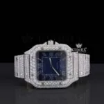 Cartior Blue Dial Roman Numerals Iced-Out Diamond Watch