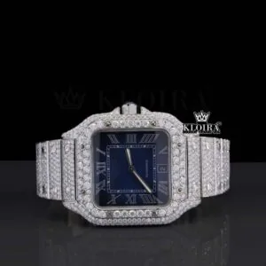 Cartior Blue Dial Roman Numerals Iced-Out Diamond Watch