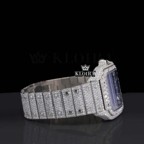 Blue Dial Roman Numerals Fully Iced Out Natural Diamond Watch Right Side View