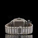 Blue Dial Roman Numerals Two Tone Iced Out Moissanite Diamond Watch Caseback View