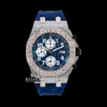 AP Royal Oak Offshore Moissanite Watch with Blue Dial and Rubber Strap