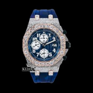 AP Royal Oak Offshore Moissanite Watch with Blue Dial and Rubber Strap