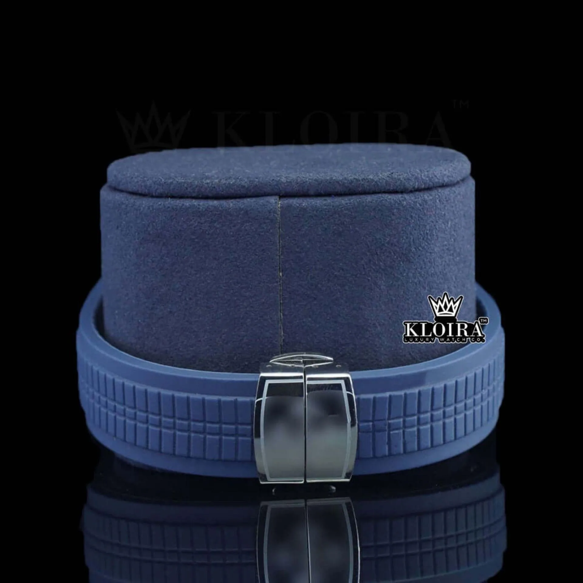 Blue Dial Standard Numerals Semi Iced Out Blue Rubber Strap Moissanite Watch Strap View