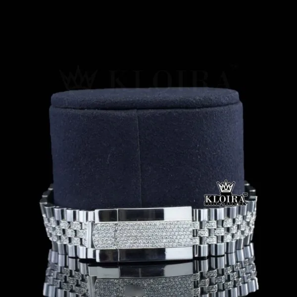 Blue Dial Stick Markers Diamond Link Strap Iced Out Moissanite Watch Bracelet View
