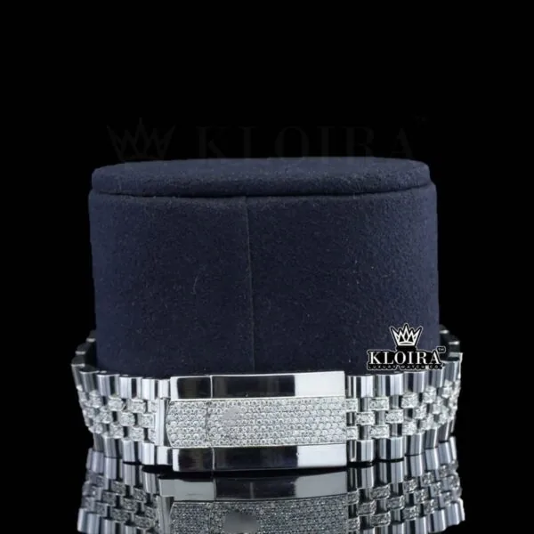 Blue Dial Stick Markers Fully Iced Out White Gold Natural Diamond Watch Bracelet View