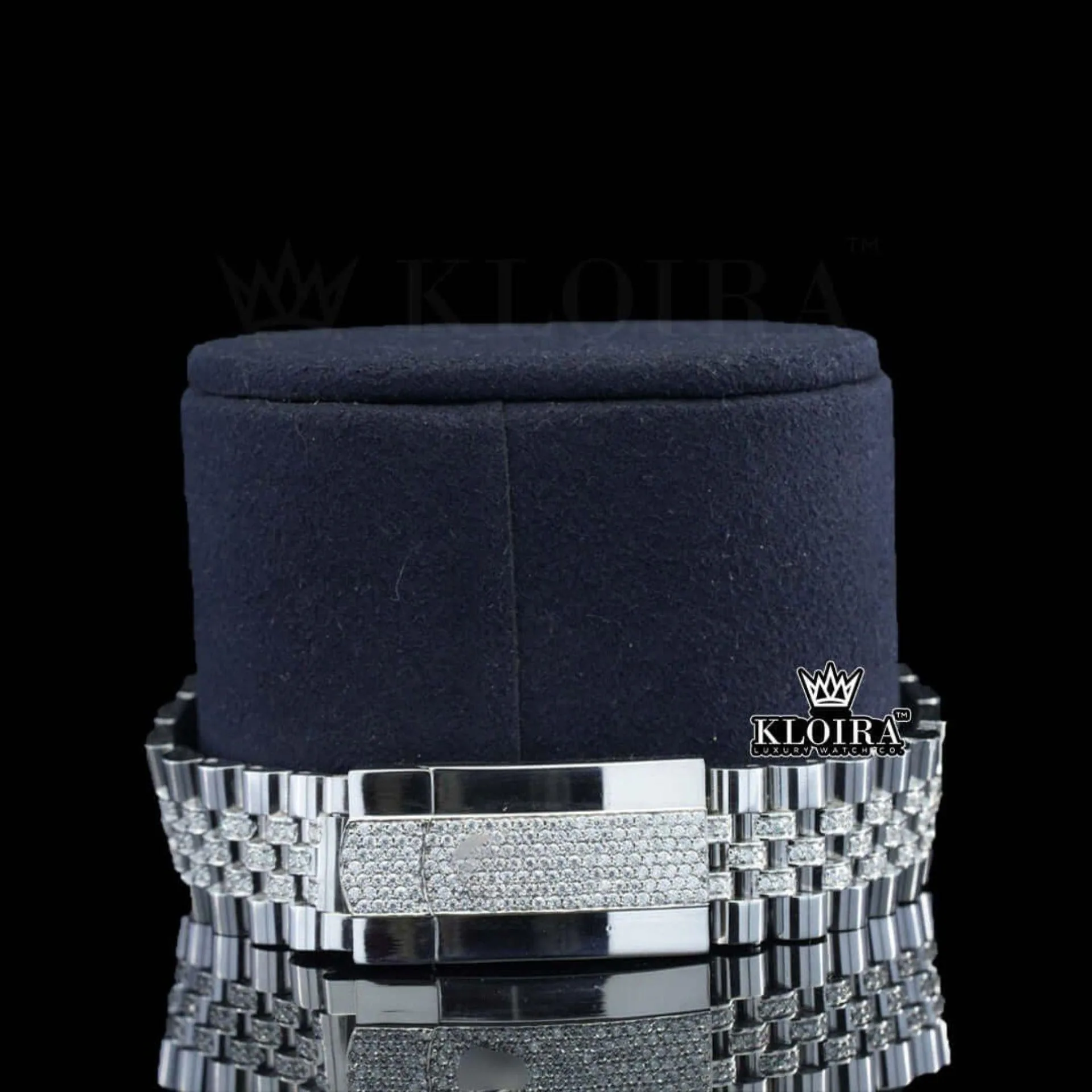 Blue Dial Stick Markers Fully Iced Out White Gold Natural Diamond Watch Bracelet View