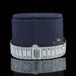 Blue Dial White Roman Numerals Full Iced Out Moissanite Watch Crown View