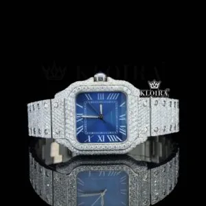 Cartior Blue Dial White Roman Numerals Moissanite Watch