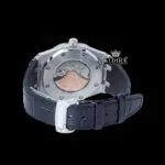 Blue Diamond Bezel Stick Markers Dial Leather Strap Moissanite Watch Caseback View