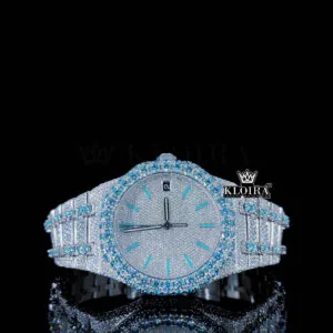 AP Royal Oak Moissanite Watch with White Dial and Blue Diamond Bezel