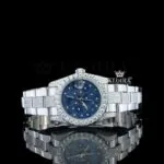 Roles Blue Floral Dial Moissanite Watch with Diamond Markers and Oyster Bracelet