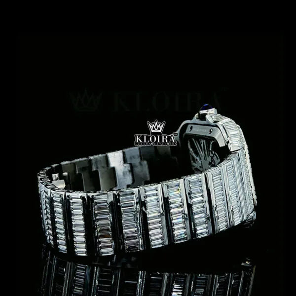Blue Hands Skeleton Dial Fully Iced Out Baguette Moissanite Watch Bracelet View