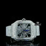 Blue Hands Skeleton Dial Fully Iced Out Baguette Moissanite Watch