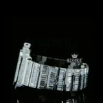 Blue Hands Skeleton Dial Fully Iced Out Baguette Moissanite Watch Left Side Bracelet View