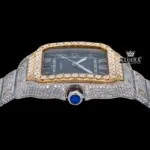 Blue Roman Dial Yellow Gold Bezel Two Tone Moissanite Watch Crown View