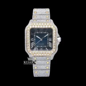 Cartior Blue Roman Dial Two Tone Moissanite Watch