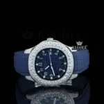 Patik Philippe Nautilus Moissanite Watch with Blue Rubber Strap