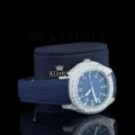 Blue Rubber Strap Blue Dial Semi Iced Moissanite Diamond Watch Right Profile View