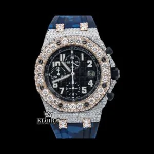 AP Royal Oak Offshore Blue Rubber Strap Two Tone Chronograph Moissanite Watch