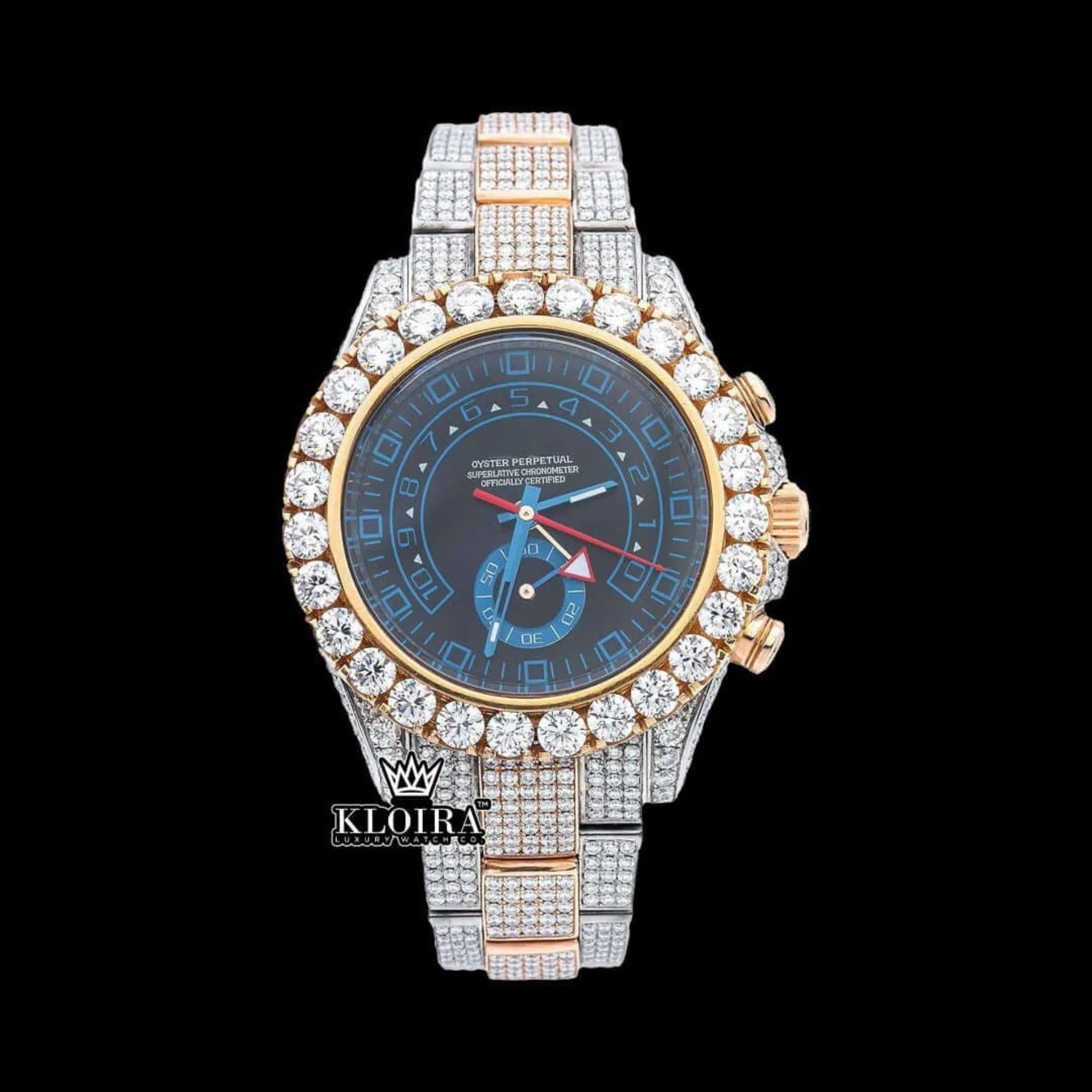 Roles Blue Standard Numerals Sub Dial Two Tone Moissanite Watch with Blue Dial