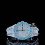 AP Royal Oak Moissanite Watch with Blue Stick Markers and White Dial