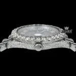 Blue Sunburst Dial Roman Numerals Fully Iced Moissanite Diamond Watch Crown View