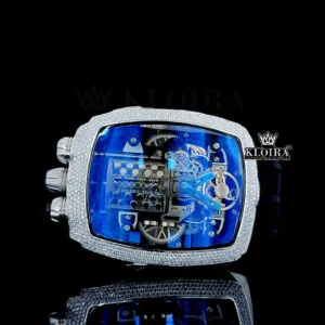 J & Co Blue Transparent Skeleton Dial Moissanite Watch