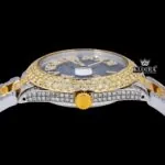 Bold Roman Markers Blue Dial Iced Out Moissanite Diamond Watch Crown View