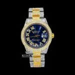 Roles Bold Roman Markers Blue Dial Moissanite Watch with Roman Numerals