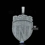 Boss Status Medallion Pendant in premium silver with round-cut moissanite