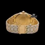 Brown Arabic Numerals Dial Fully Iced Out Yellow Gold Moissanite Watch Caseback View
