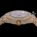 Brown Arabic Numerals Dial Fully Iced Out Yellow Gold Moissanite Watch Crown View