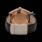Brown Dial Standard Numerals Leather Strap Semi Iced Out Moissanite Watch Caseback View