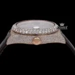 Brown Dial Standard Numerals Leather Strap Semi Iced Out Moissanite Watch Crown View