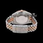 Brown Dial Stick Markers Two Tone Diamond Link Strap Moissanite Watch Caseback View