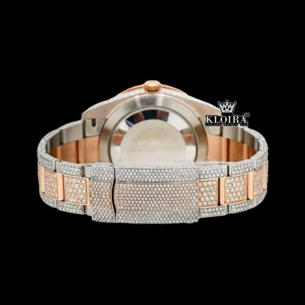 Brown Dial White Stick Markers Bust Down Moissanite Diamond Watch Caseback View
