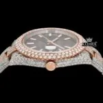 Brown Dial White Stick Markers Bust Down Moissanite Diamond Watch Crown View