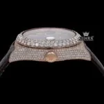 Brown Leather Strap Brown Dial Semi Iced Out Moissanite Diamond Watch Crown View