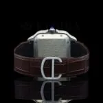Brown Leather Strap Roman Numerals Lab Grown Diamond Watch Caseback View